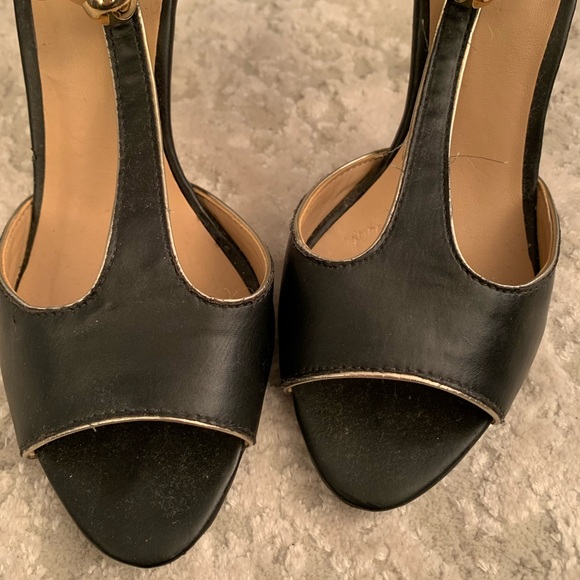 Exe Black & Gold open toe T-strap heels - Picture 6 of 9